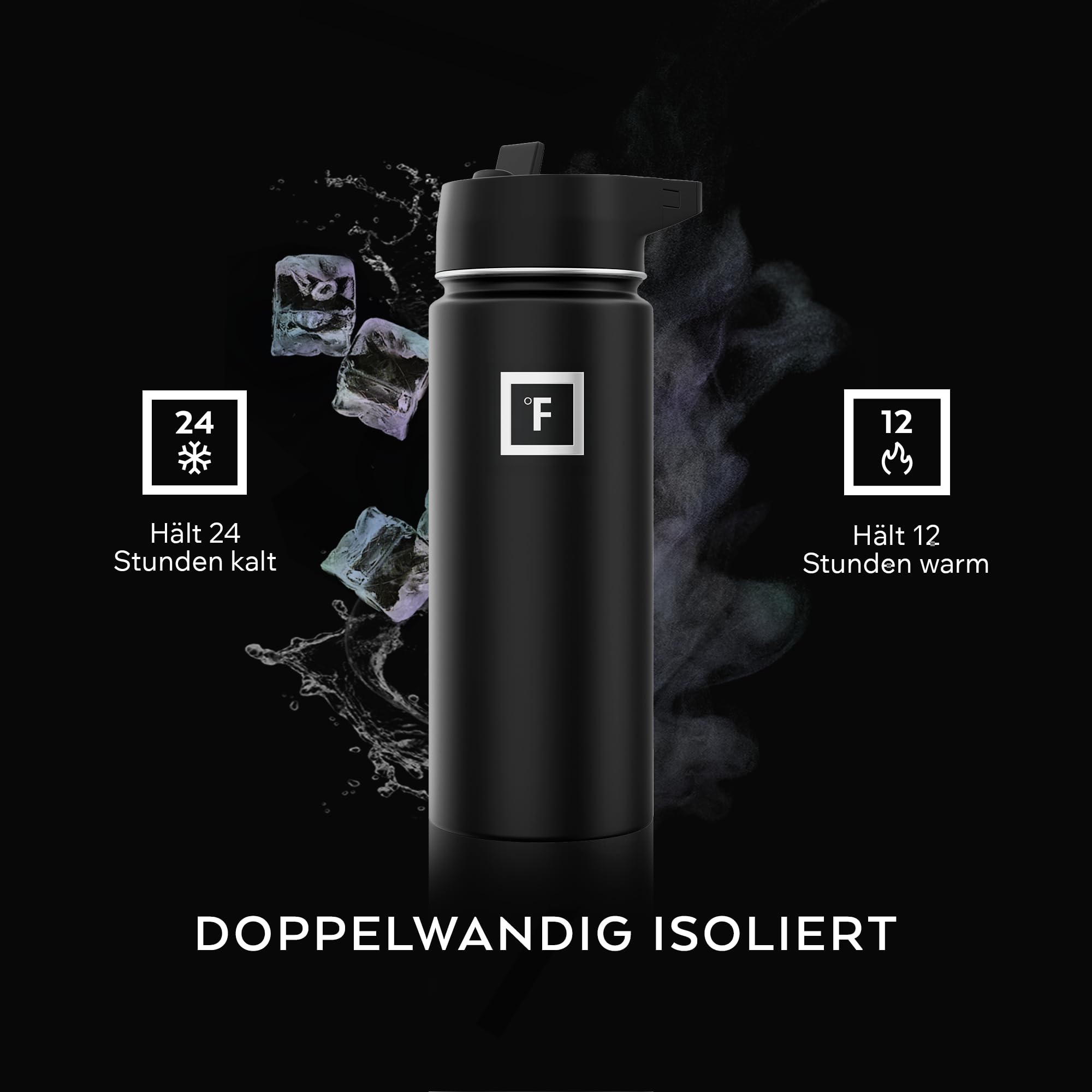 Edelstahl Trinkflasche mit Strohhalm - 650/950/1200/1800 ml - Kohlensäure Geeignet Auslaufsicher Doppelwandig Isoliert Thermosflasche BPA-Freie - Wasserflasche Sport Gym Fitness Reisen Kinder