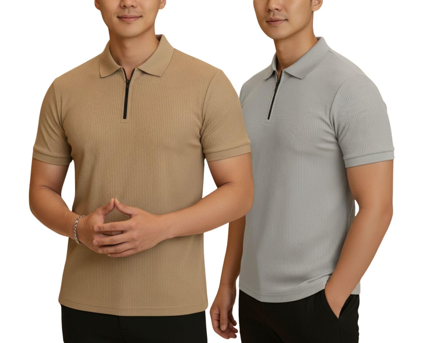 mack jonney Men’s Cotton Self Design Polo T-Shirts | Front Half Zipper | Pack of 2 | Multicolour-picture-41