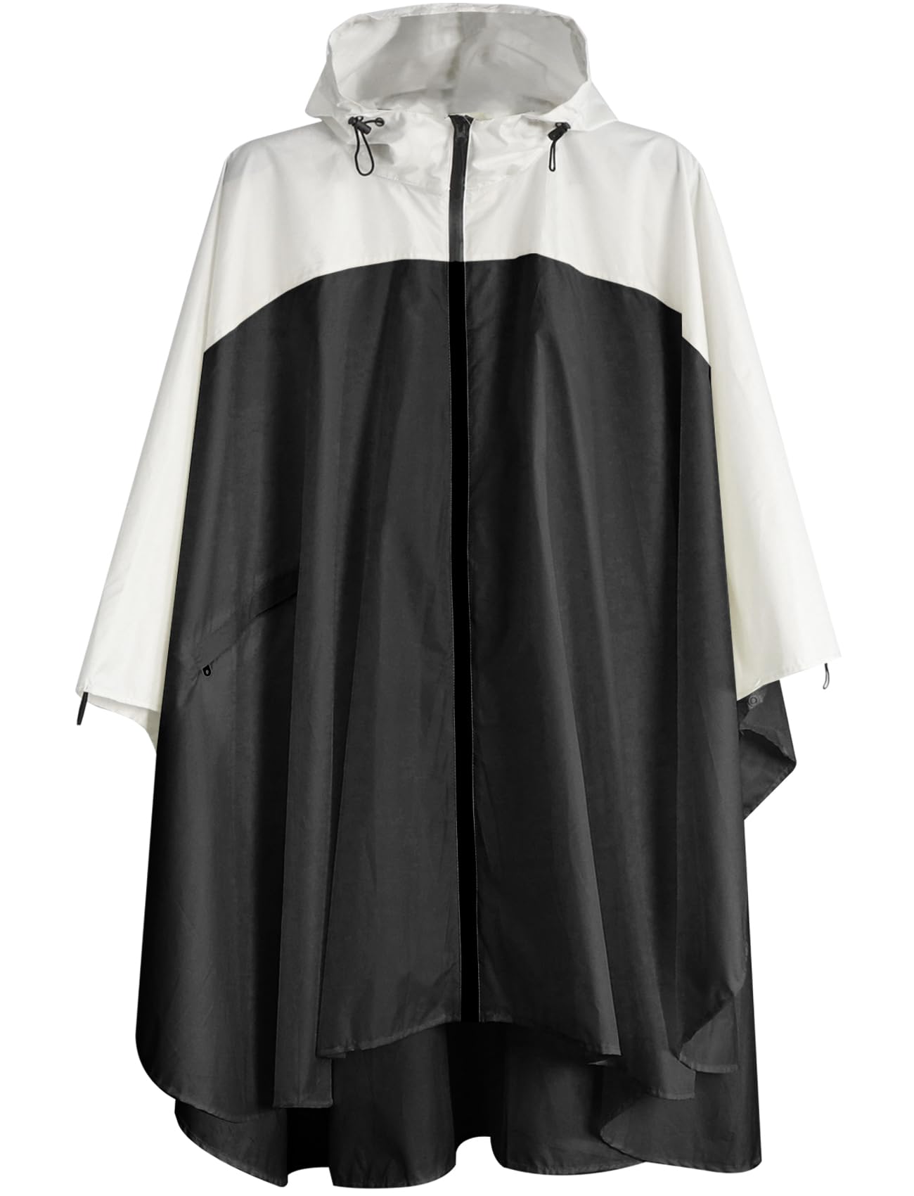 Anyoo Lightweight Waterproof Rain Poncho Reusable Ripstop Breathable Raincoat with Hood for Outdoor Activities, L, black/white