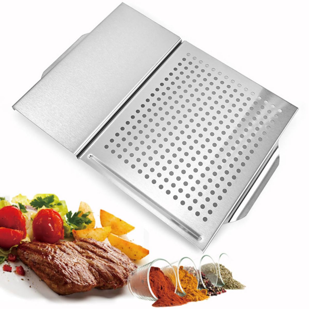 ULTECHNOVO 1pezzi Piastra Barbecue in Acciaio Inossidabile Quadrata Resistente per Uso Domestico Leggera e Compatta per Carne e Verdure Pratica e Durevole per Grigliate Facili