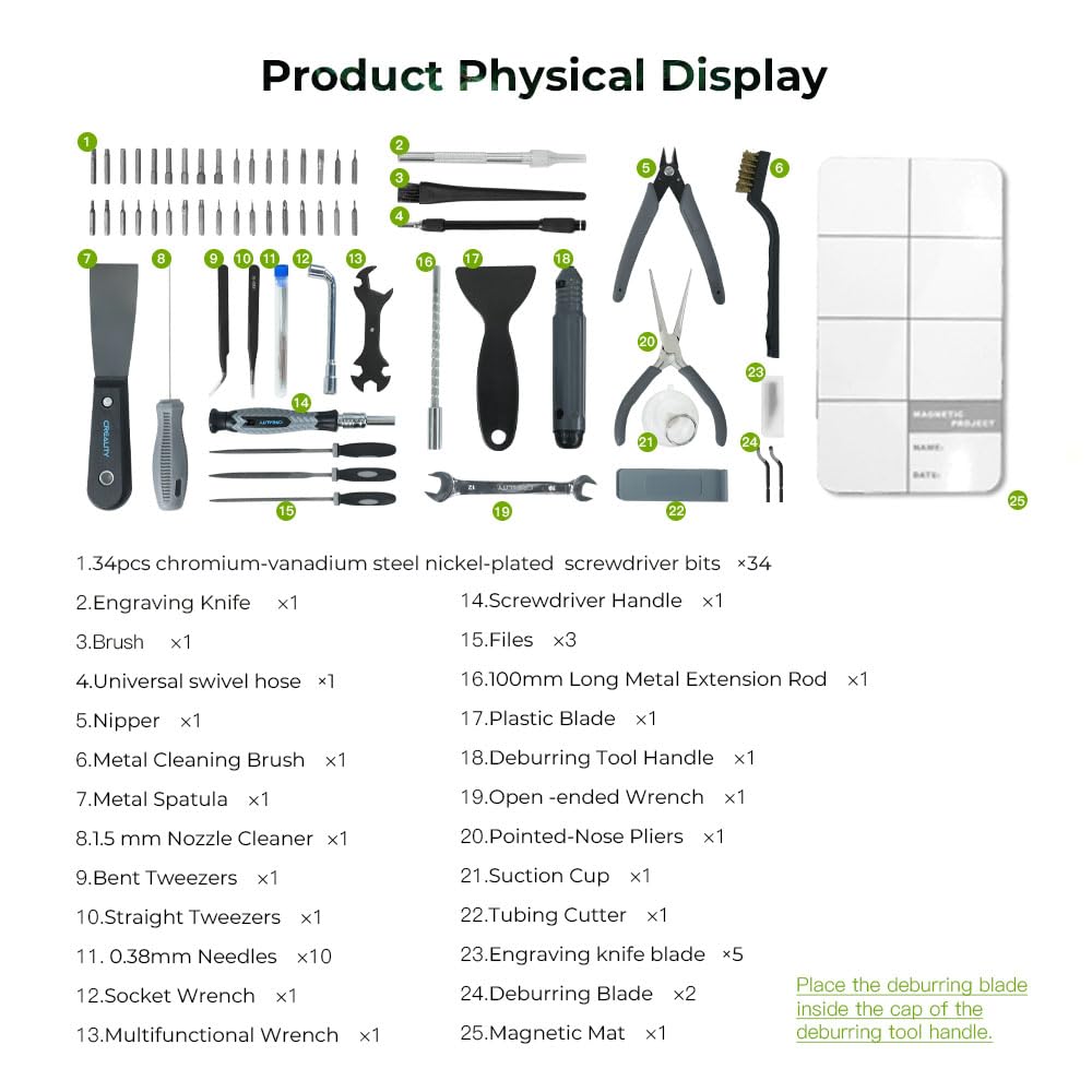 Creality Juego de herramientas para impresora 3D de 74 piezas, kit de herramientas para colocar, quitar y cortar filamentos, accesorios de impresión 3D para todas las impresoras FDM, limpieza y