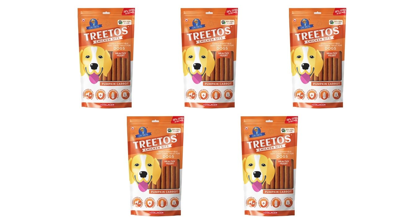 Dr.Pets Treetos Soft Chew Treats with Real Chicken Meat | Gluten Free Food for Adult Dogs & Puppies | Flavour - Pumpkin Carrot, 85 Grams, Pack of 5 (B0BYNTJJ6D) Amazon Price History, Amazon Price Tracker