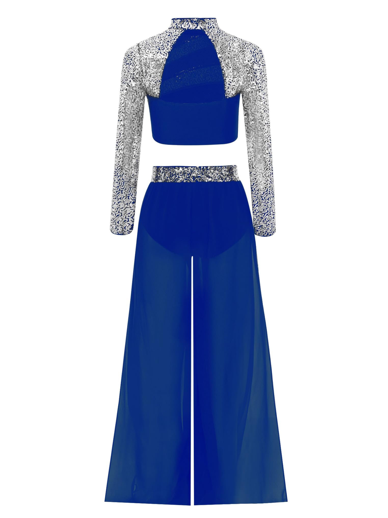 Freebily Costume Danse Latin Jazz Enfant Fille Ensemble Pantalon Évasé et Haut Danse Lyrique Compétition Spectacle Tenue Patinage Artistique Paillettes