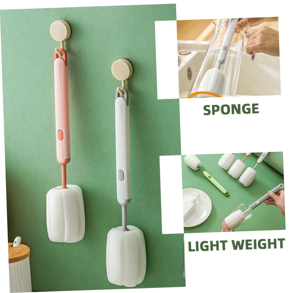 Cabilock 5pcs Long Handle Sponge Brush Cup Cleaner Water Bottle Cleaner Brush Cleaning Brush Sponge Brushes Water Mug Cup Sponge Brush Kitchen Bottle Brush Long Handle Bottle Brush Pp