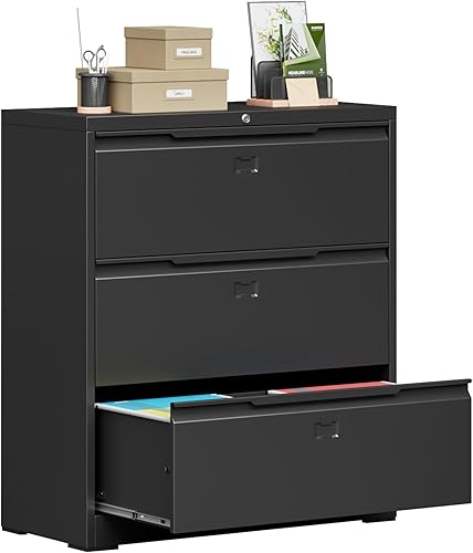 Archivador lateral con cerradura, archivador lateral de 3 cajones para oficina y hogar, archivador ancho de acero metálico para colgar archivos,