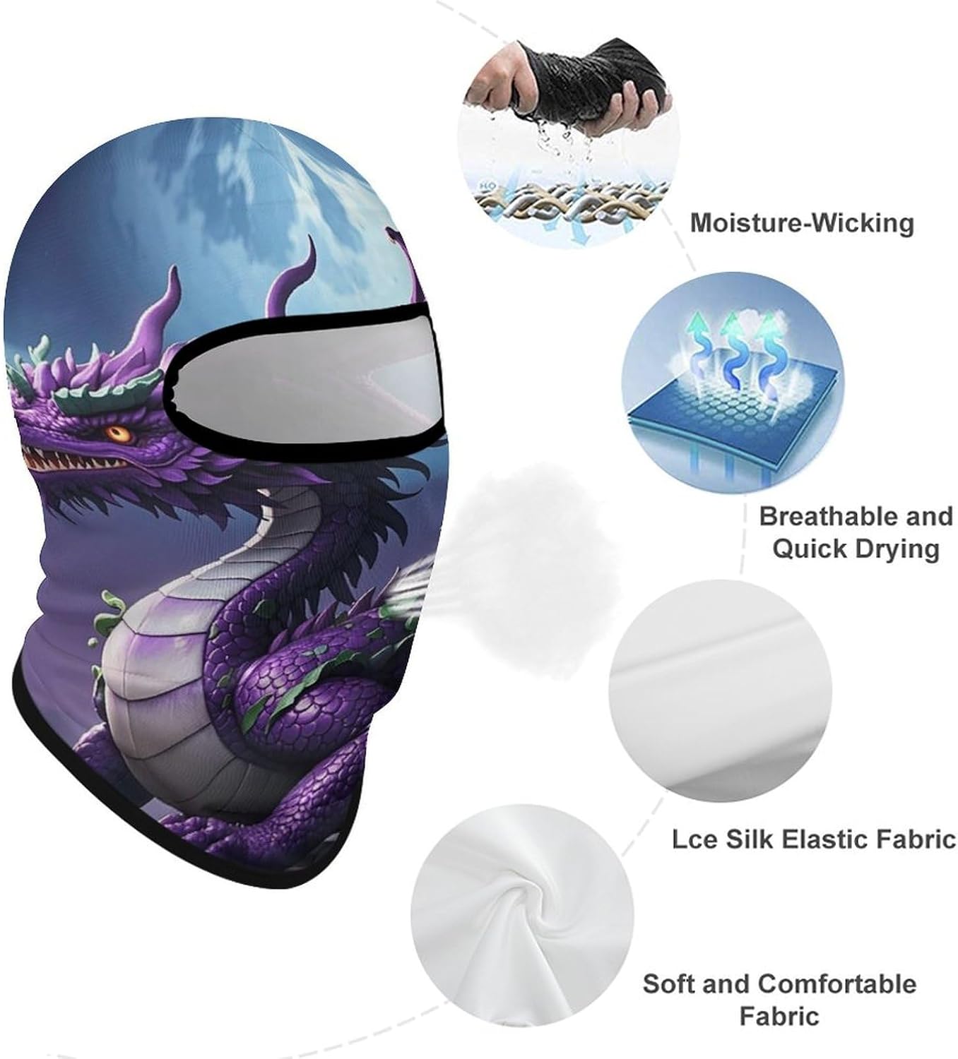 Purple Dragon Purple Moon Balaclava Ski Mask Sun Protection Breathable Full Head Mask Full Face Mask Neck Gaiter Windproof Scarf for Motorcycle Skiing Cycling