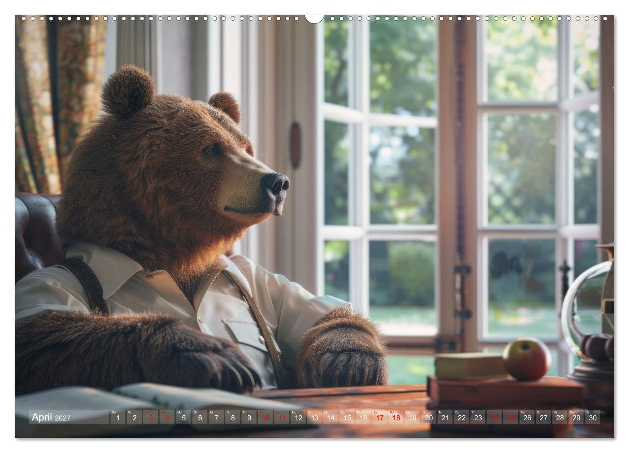 CALVENDO - Bären im Büro (Wandkalender 2027 DIN A2 quer), Monatskalender: Britische Bären in faszinierenden Office Illustrationen