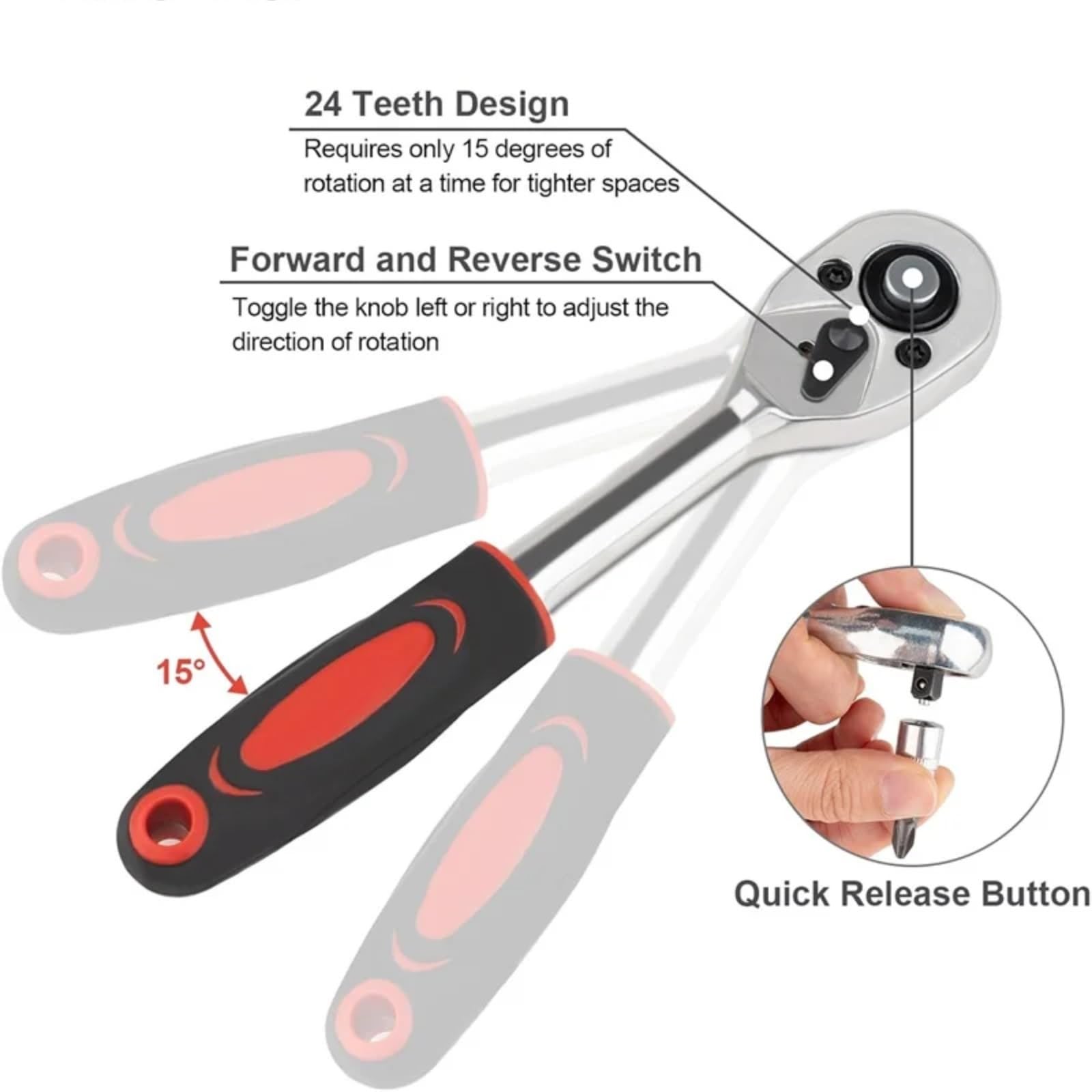 Maletín herramientas multiusos Kit Herramientas Reparación Automóviles Juego Enchufes 1/4 Pulgadas Herramienta Reparación Automóviles Llave Dinamométrica Trinquete Conjunto Reparación 46 Uds.
