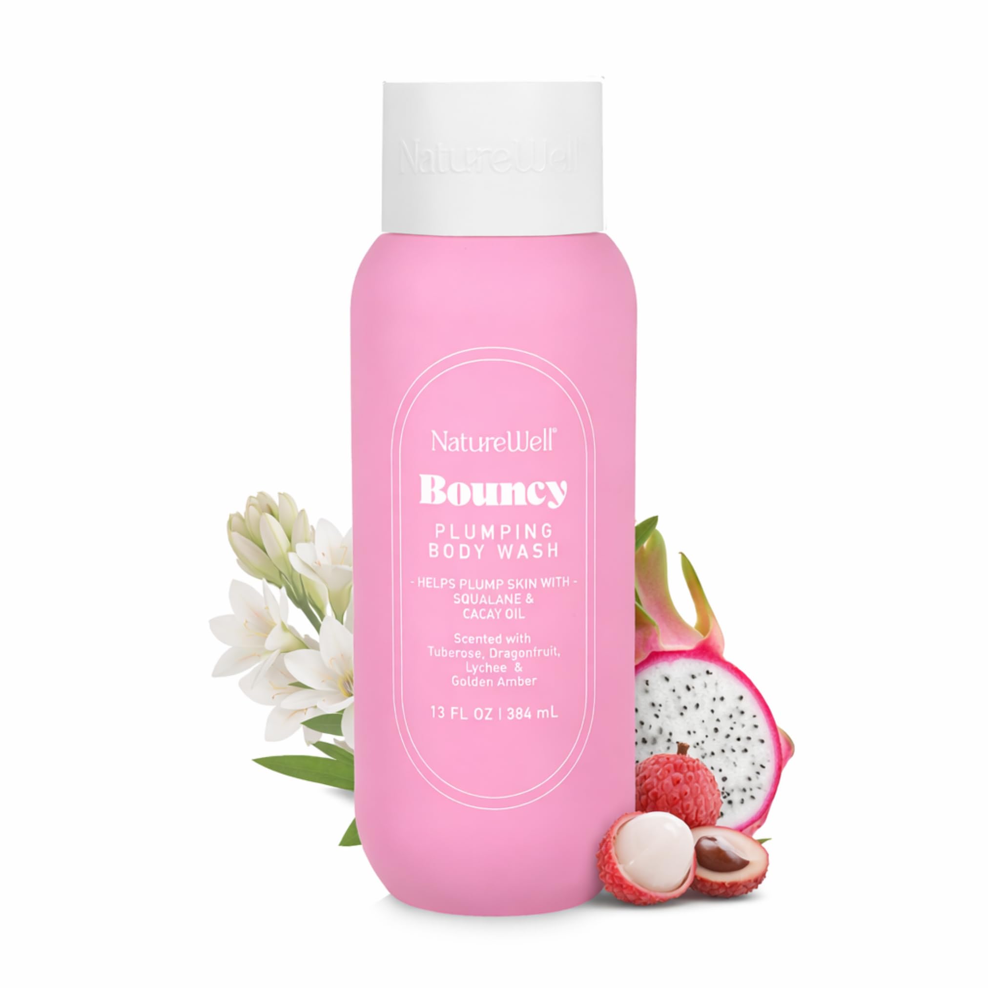 NATURE WELL Bouncy Plumping Cleansing Body Wash Infused With Squalane Cacay Oil Scented With Tuberose Dragonfruit Lychee Golden