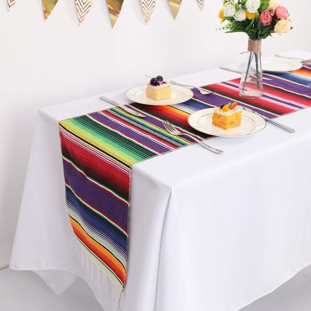 Humorous.P Pack of 12 Mexican 14inx108in Table Runners Fringe Table Runners for Mexican Party and Tribal Party
