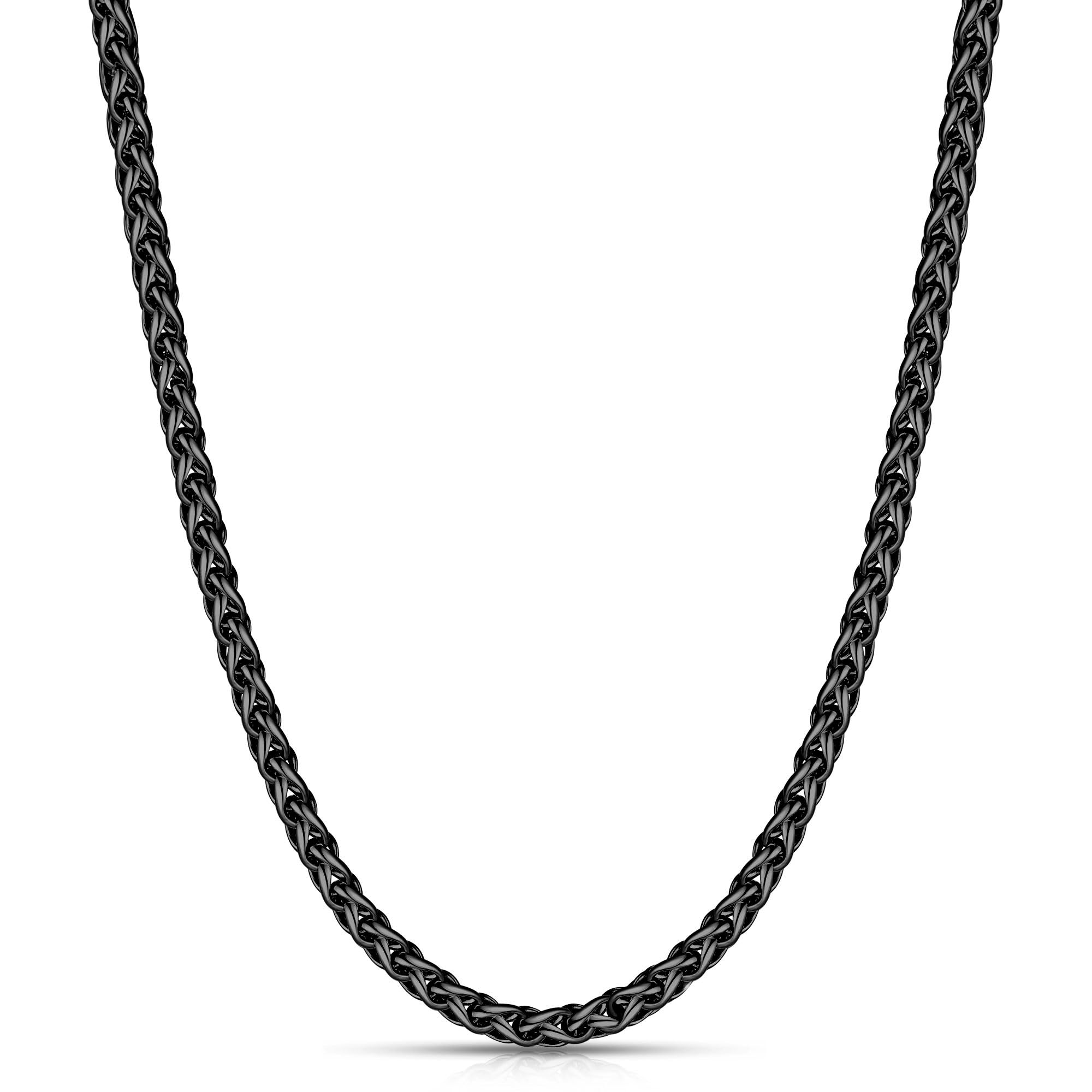 Fiusem Black Wheat Chains for Men and Women, 2/2.5/3/4/5mm Stainless Steel Necklace Chain, Mens Necklace 16-28 Inch