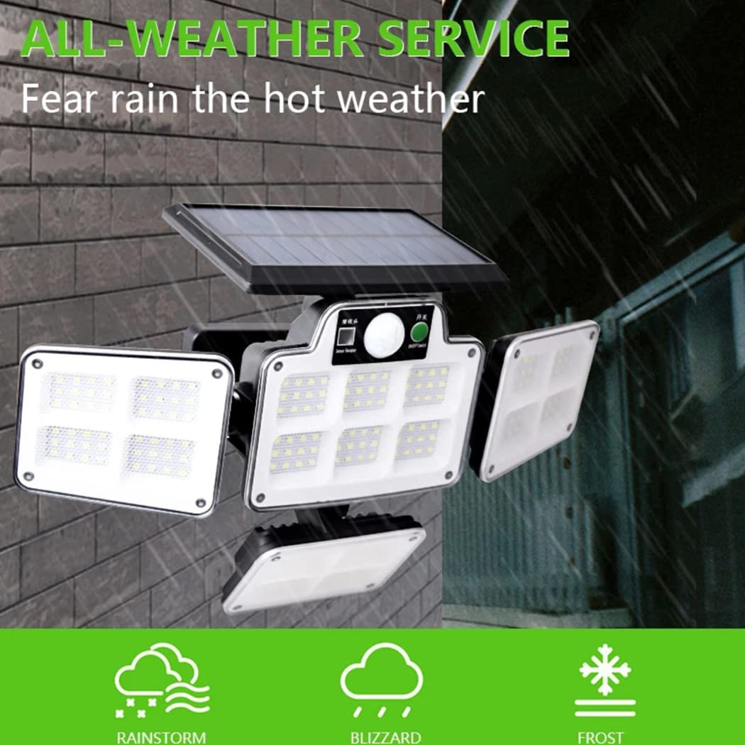 Luz Solar Exterior, 4 Cabezas 228LED Lampara Solar Exterior Con Mando A Distancia Focos Solares Con Sensor De Movimiento IP65 Impermeable Exterior Para Frente Jardin Garaje Camino Patio