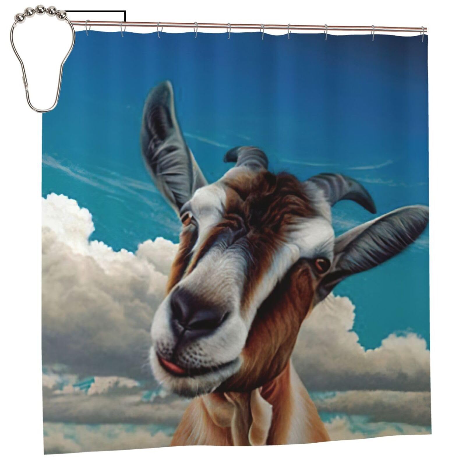 Rideau de douche chèvre en polyester 183x183 cm avec 12 œillets pour salle de bain moderne