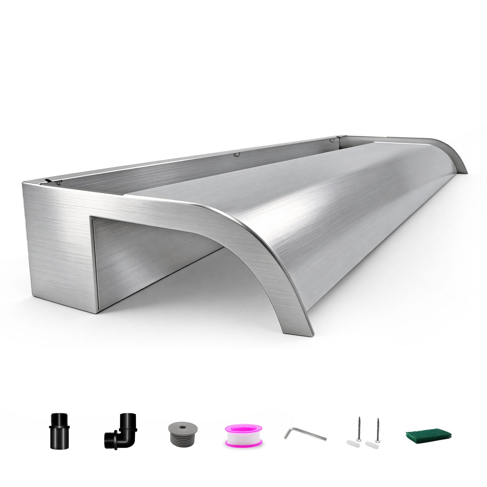 Cascada de acero inoxidable sin placa de cubierta, adecuada para piscinas y estanques, con un ancho de 90 cm, ideal para piscinas, estanques y jardines