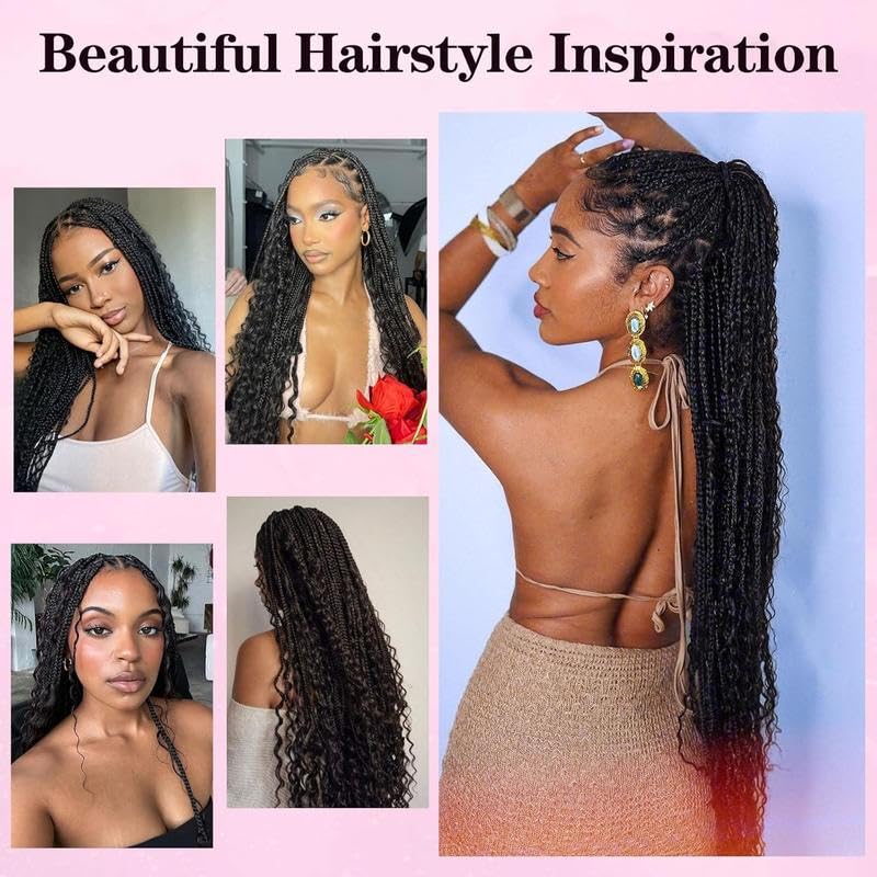 Alipearl Wig 36 Inch Knotless Braided Wigs Boho Braided Wig With Curly Ends 13x6 Lace Front Wig Synthetic Hair Goddess Triangle Braids Wig