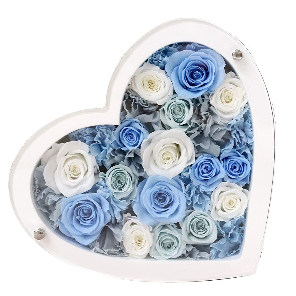 プリザーブドフラワーアレンジ 額縁に入ったお花 心をこめて丁寧に作ります ブルー 額縁に入ったお花 プリザーブドフラワーフレーム Ver.08 心を