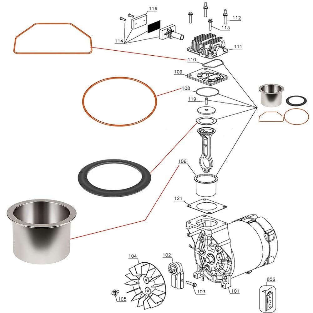 Kit di riparazione per manicotti cilindri compressore d'aria, 5 pezzi, in