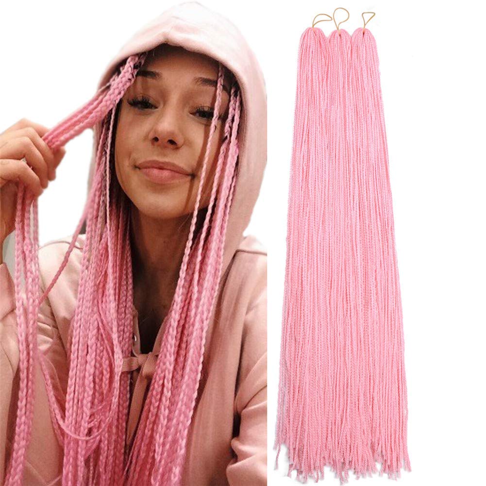 Zizi Braids 10 Packs/Lot 28 Inch 50g/Pack Color Synthetic Kanekalon Braiding Hair Extension Pre-Looped Thin Box Braid Micro Crochet Twisted Hair Afro 3x Box Braids (pink)