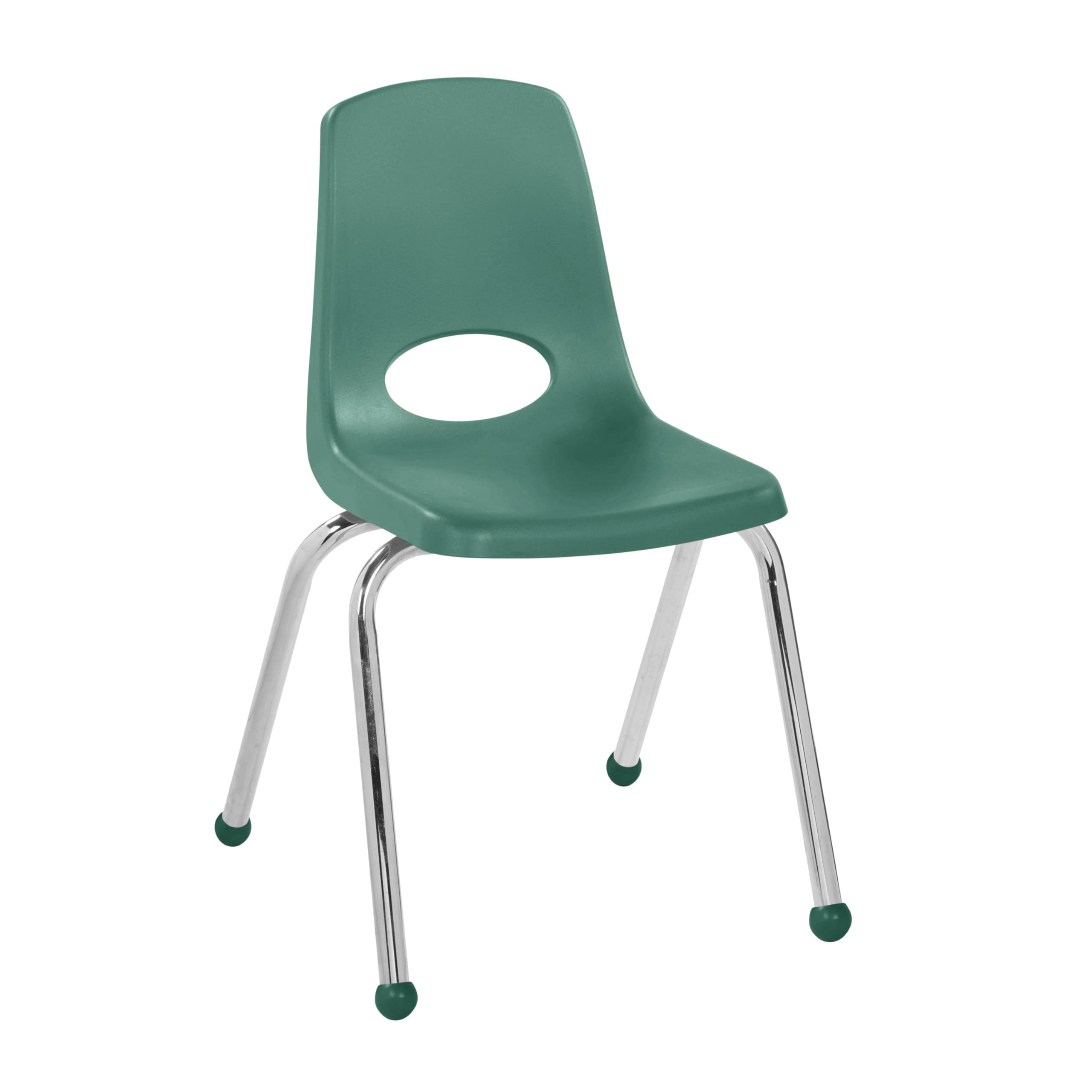 FDP 16" School Stack Chair, Stacking Student Seat with Chromed Steel Legs and Ball Glides for Classroom, Homeschool or Office - Green, 11559-GN