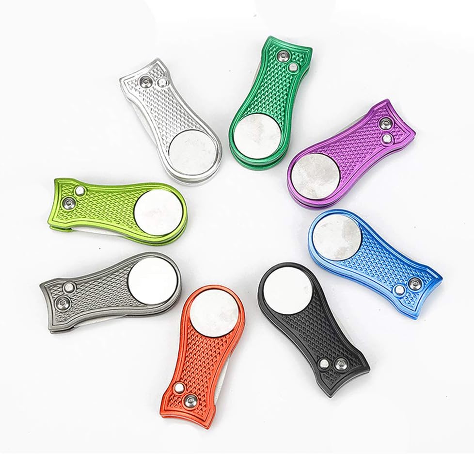 review RIYIFER 10PCS Golf Divot Repair Tool with Clip, 11.2 * 3.3Cm Golf Divot Repair Tool Foldable Magnetic Stainless Steel with Pop-Up Button Golf Ball Marker,Black,11.2CM