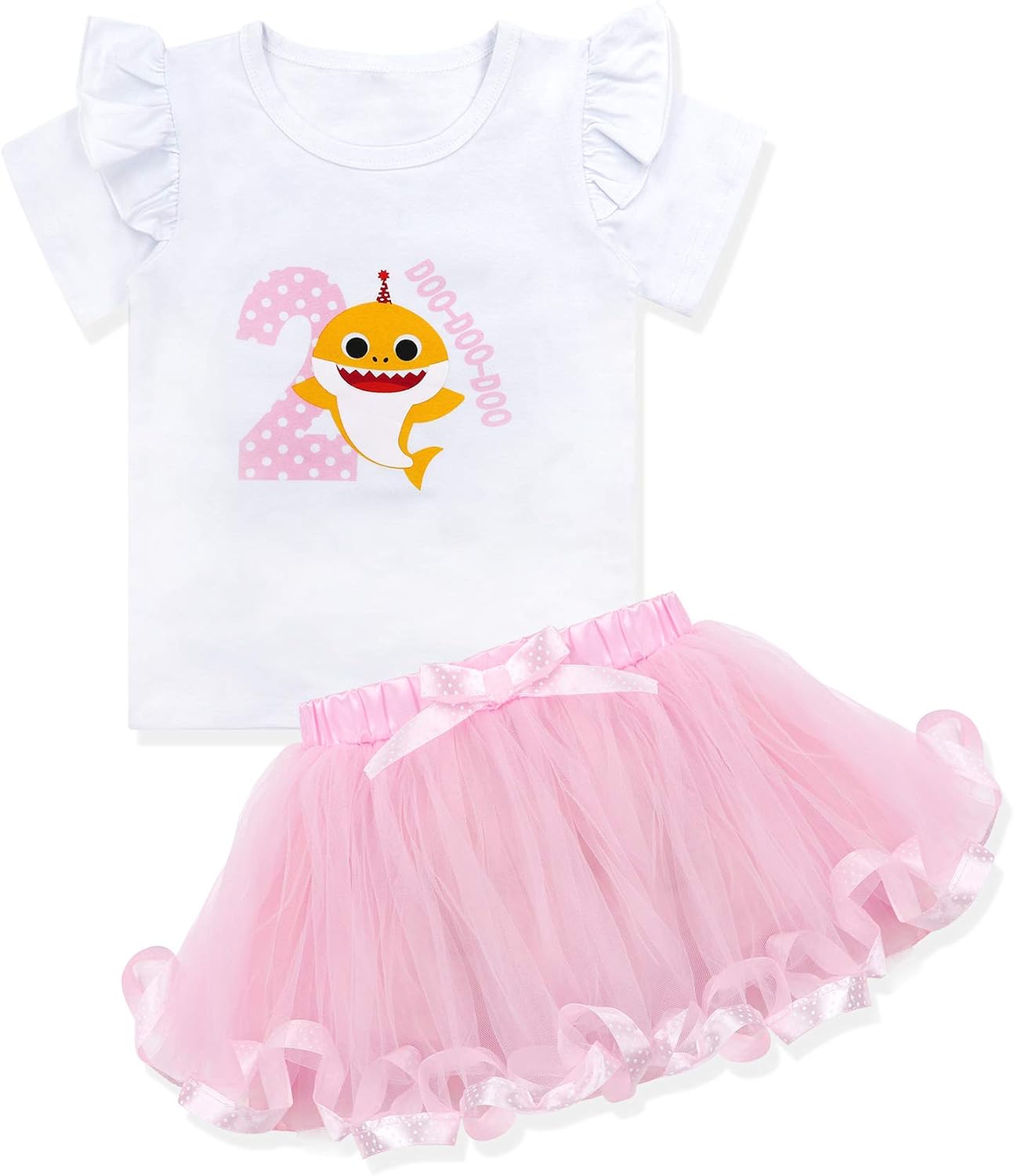 Baby Girls Birthday Shark and Doo Doo Doo Romper + Tutu Dress 2nd Birthday Outfit Set
