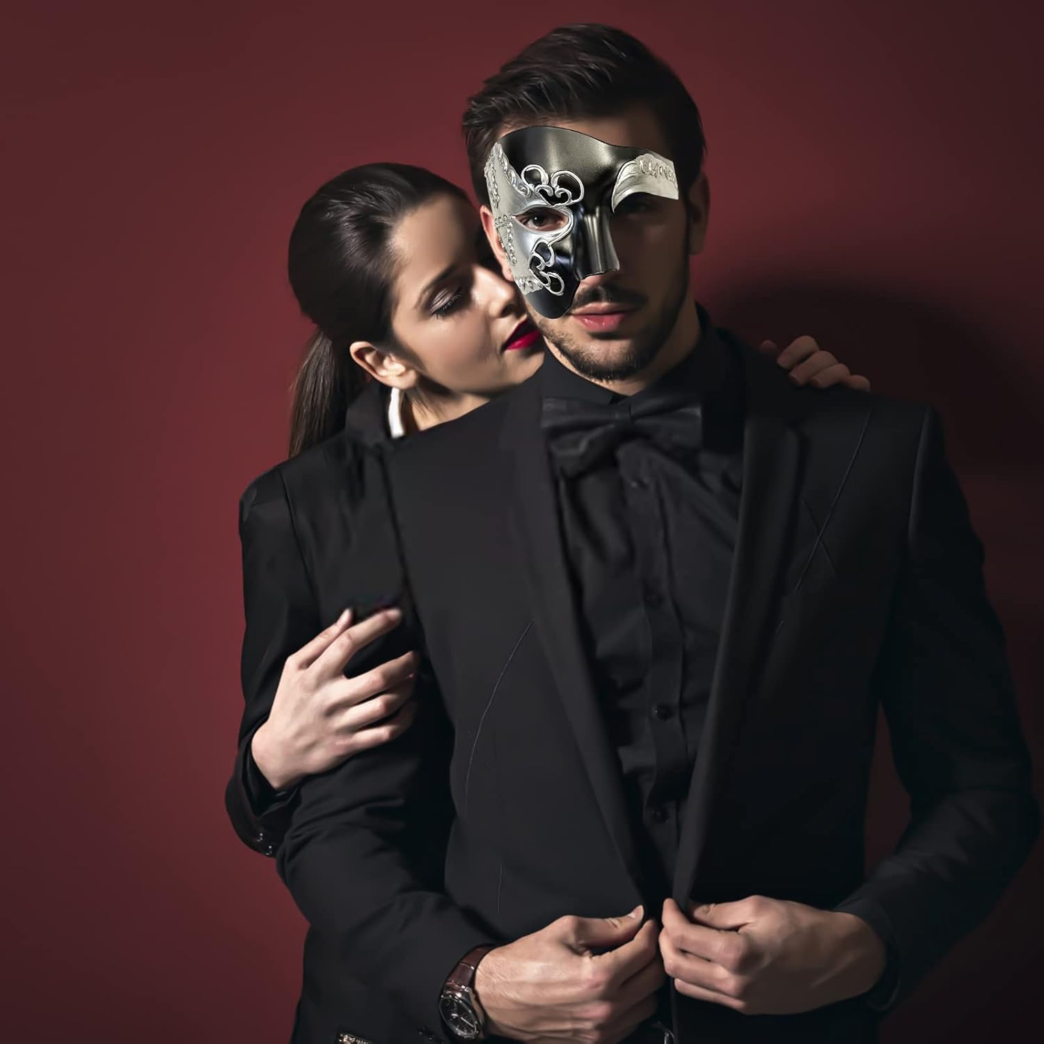 Erythem Masquerade Mask for Men Phantom of The Opera Half Face Mask Venetian Phantom Mask for Halloween Costume Party - Image 6