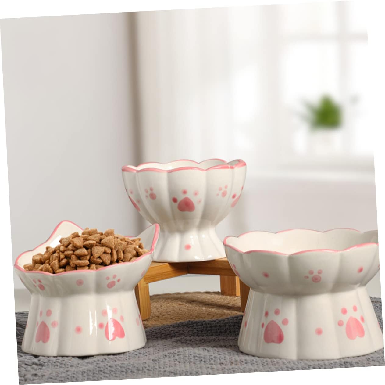 VICASKY 2Pcs Elevated Cat Neck Protection Bowl Ceramic Design for Comfortable Eating Stable Base Prevents Spills for Cats and Kittens Easy to Pet Supplies