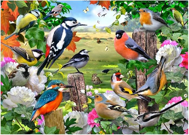 Medium Premium Glass Chopping Board - British Birds - Country Garden Spring Herbs