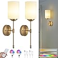 Battery Operated Wall Sconces Set of Two, Rechargeable Wireless Dimmable LED Lights with Remote Control, Modern Gold & G