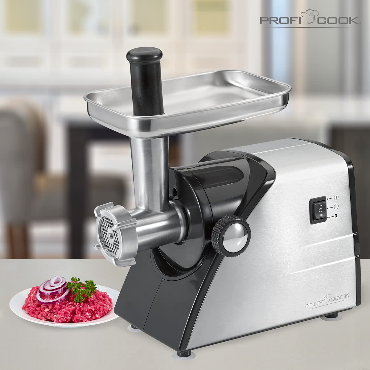 Proficook fw 1060 - picadora de carne, 3 discos, 1000 w, color negro y plateado