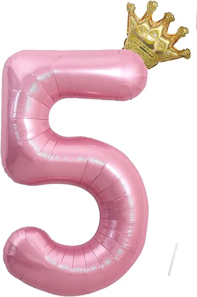 Ballon d'anniversaire, en aluminium, 101 cm, en forme du numéro 5, rose, avec ballon couronne, gonflé à l'hélium, décoration de mariage, de fête, pour fille - 1