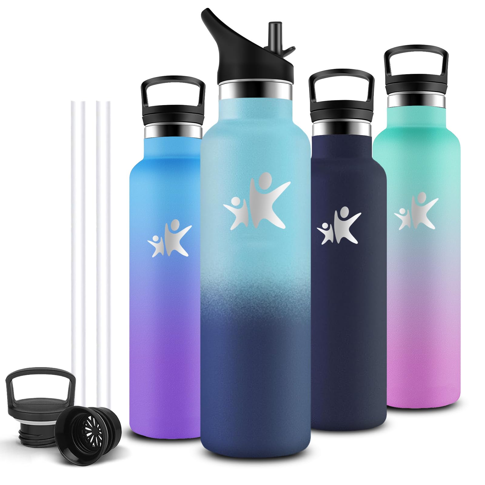 Mujigaga Thermal Water Bottle, 1 Litre, Water Bottle with Straw, Leakless, Thermal Bottle, BPA Free Gym Bottle, 18/8 Stainless Steel, Water Bottles for Hiking, Cycling