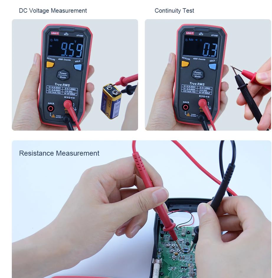 Image of UNI-T UT123T Digital Multimeter Pocket-Sized, NCV Detection, Temperature, Continuity Test, CAT III 600V, Auto-Ranging, EBTN LCD for Home DIY Electrical Testing