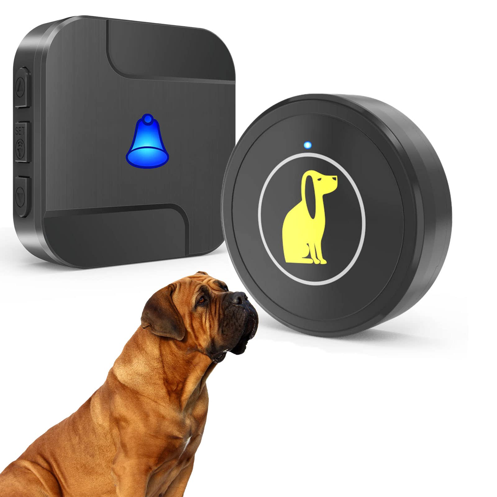 Coniengk Wireless Doorbell for Door Potty Training, Super-Light Touch IP55 Waterproof Dog Bells with 55 Melodies and 5 Volume Levels LED Flash for Doggie (1 Transmitters 1 Receivers)