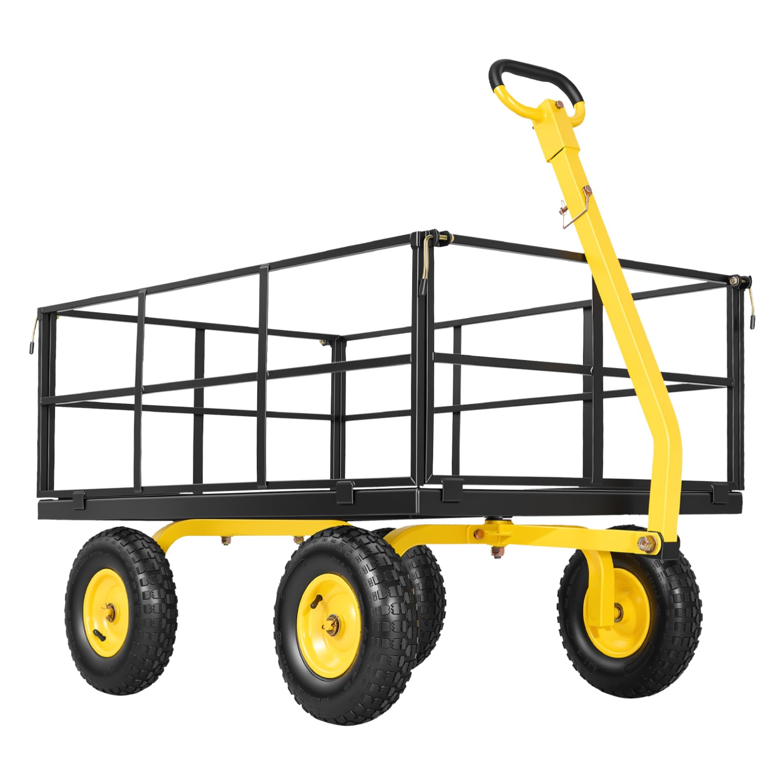 VEVOR Carrello in Acciaio da Giardinaggio, Carriola Trainabile da 635 kg, Multiuso Design 2 in 1, con Pneumatici Fuoristrada, Sponde Laterali in Rete Rimovibili e Maniglia Girevole, per Uso Esterno