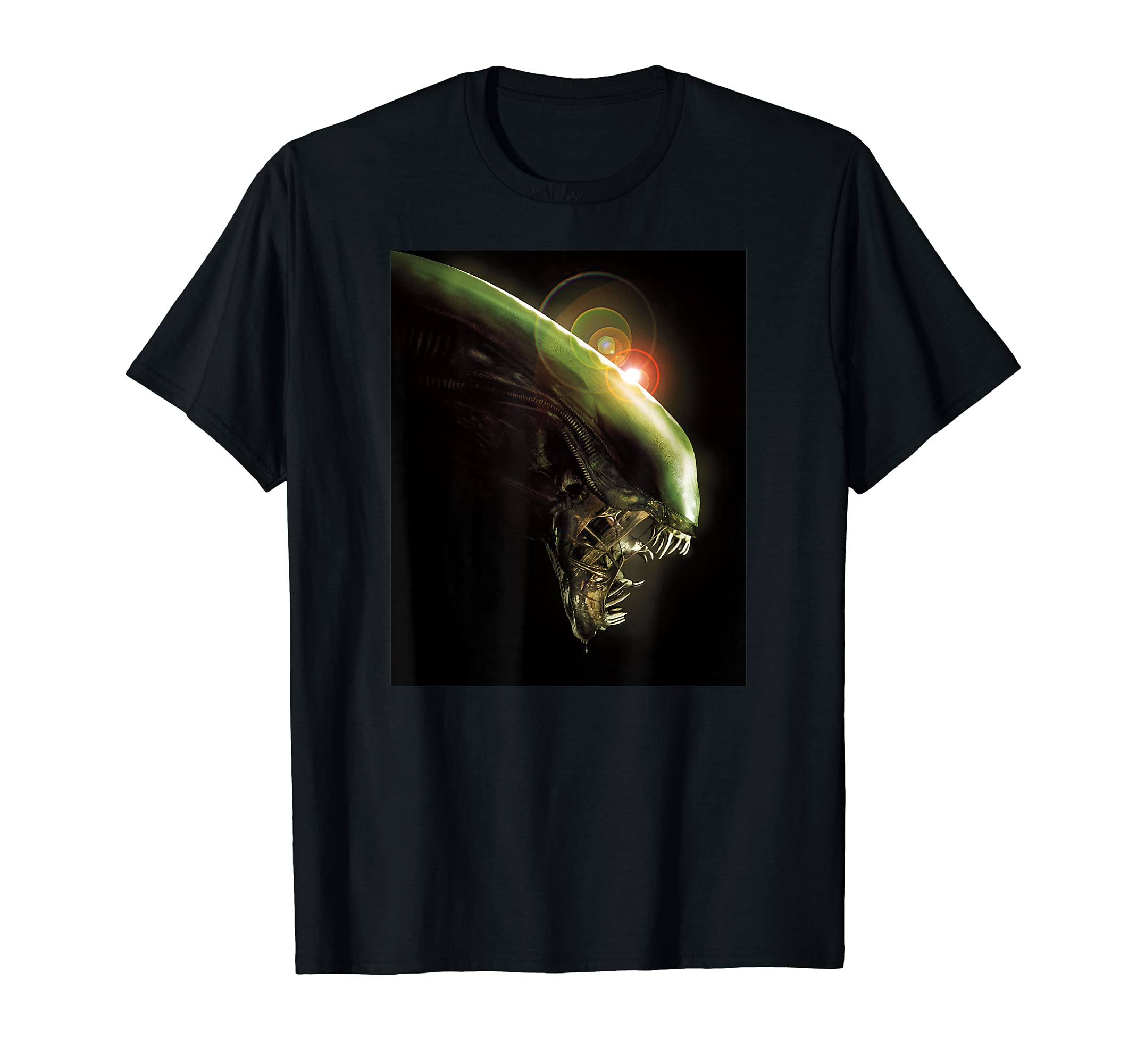 20th Century FoxAlien Xenomorph Lens Flare T-Shirt - Black, Small, Unisex-Adults, Classic Fit, Crew Neck, Short Sleeve, Polyester, HalloweenOEKO-TEX STANDARD 100