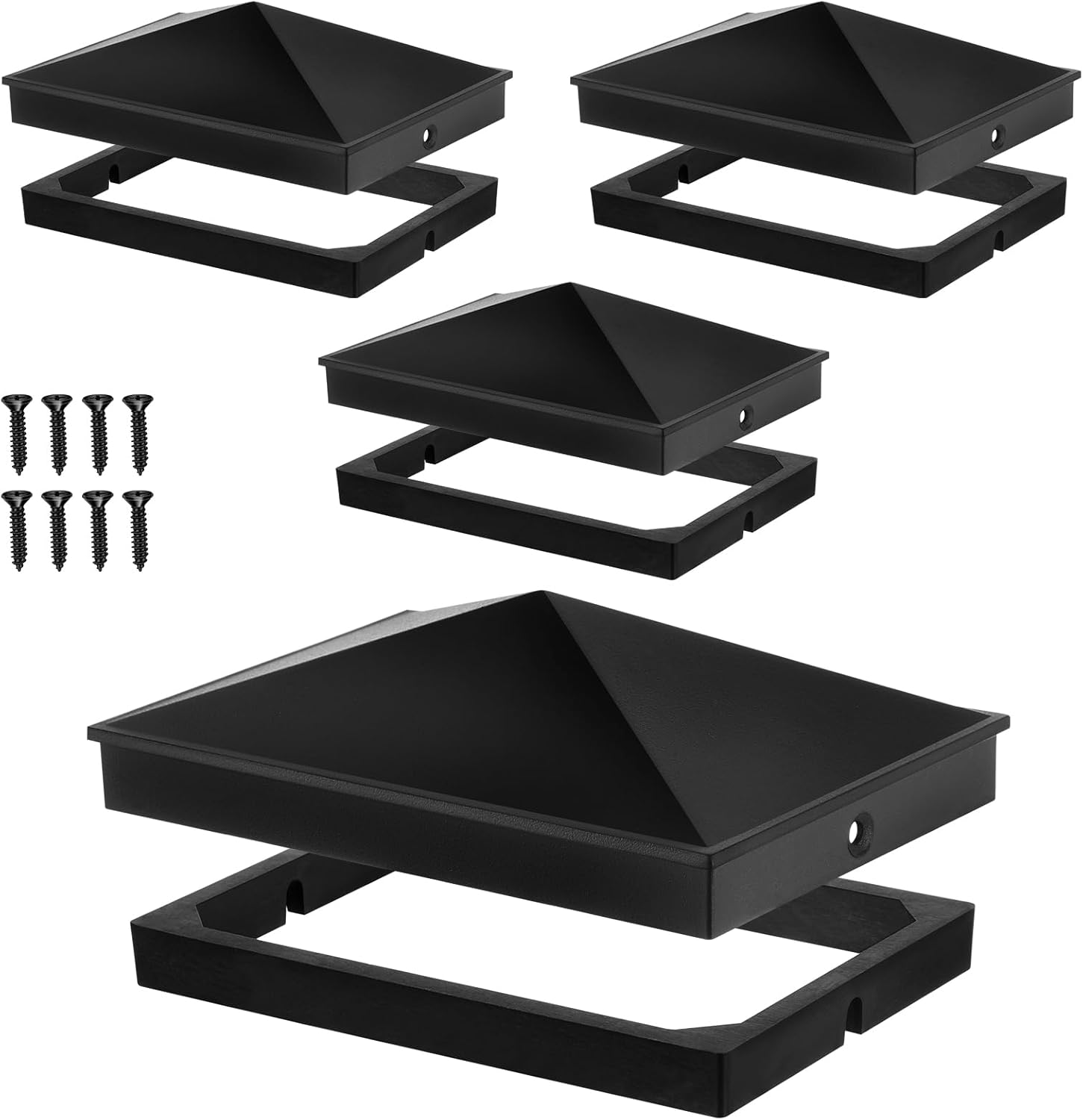 Dunzy 4 x 6 Heavy Duty Aluminum Pyramid Post Caps Fit 4 x 6 & 3.5" x 5.5" Nominal Wood Posts Black Matte Powder Coated Finish for Fence Deck Corridor Includes Stainless Steel Screws(4 Pack)