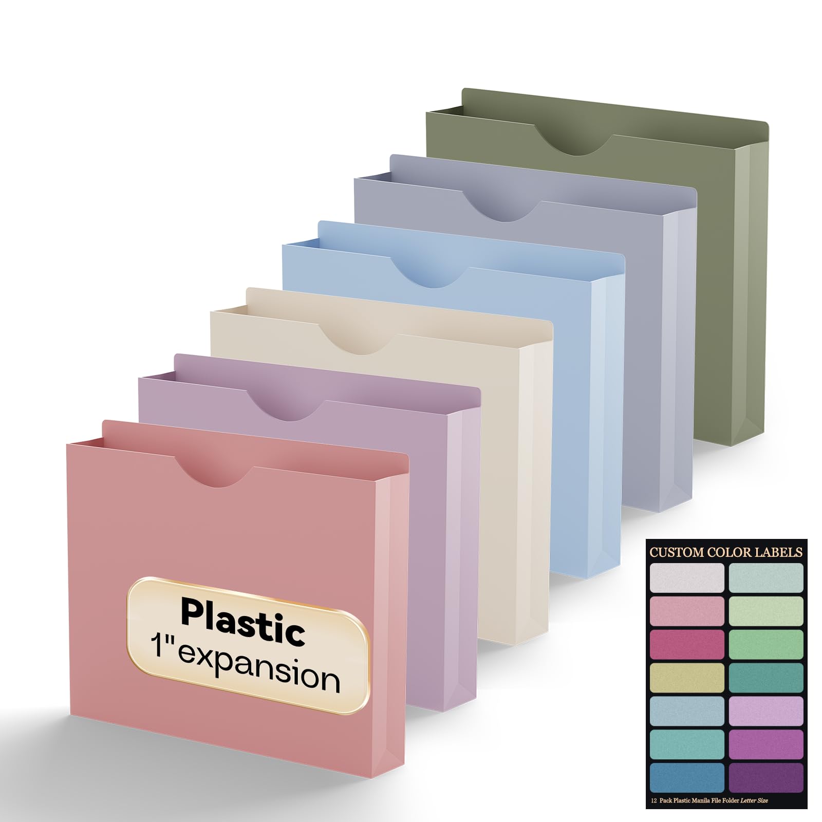 Paquete de 12 archivadores de plástico tamaño carta, archivos expansibles de 1 pulgada para documentos, carpetas de bolsillo de ma