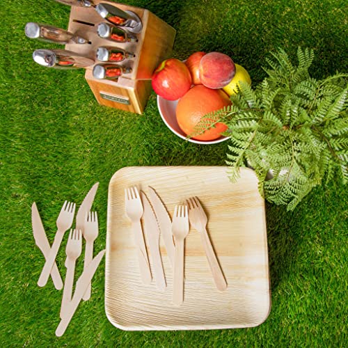 Better Than Bamboo 50 10" Square Palm Leaf Plates + 100 Cutlery Or Wood Plates. Heavy Duty, 100% Compostable & Biodegradable Eco Friendly Party Plates (10 Inch Palm Leaf Plates) #TOP1