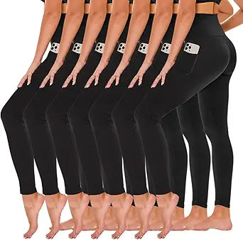 TNNZEET 7 Pack Leggings for Women - High Waisted Yoga Pants with Pockets Black Leggings Women Full Length & Capri