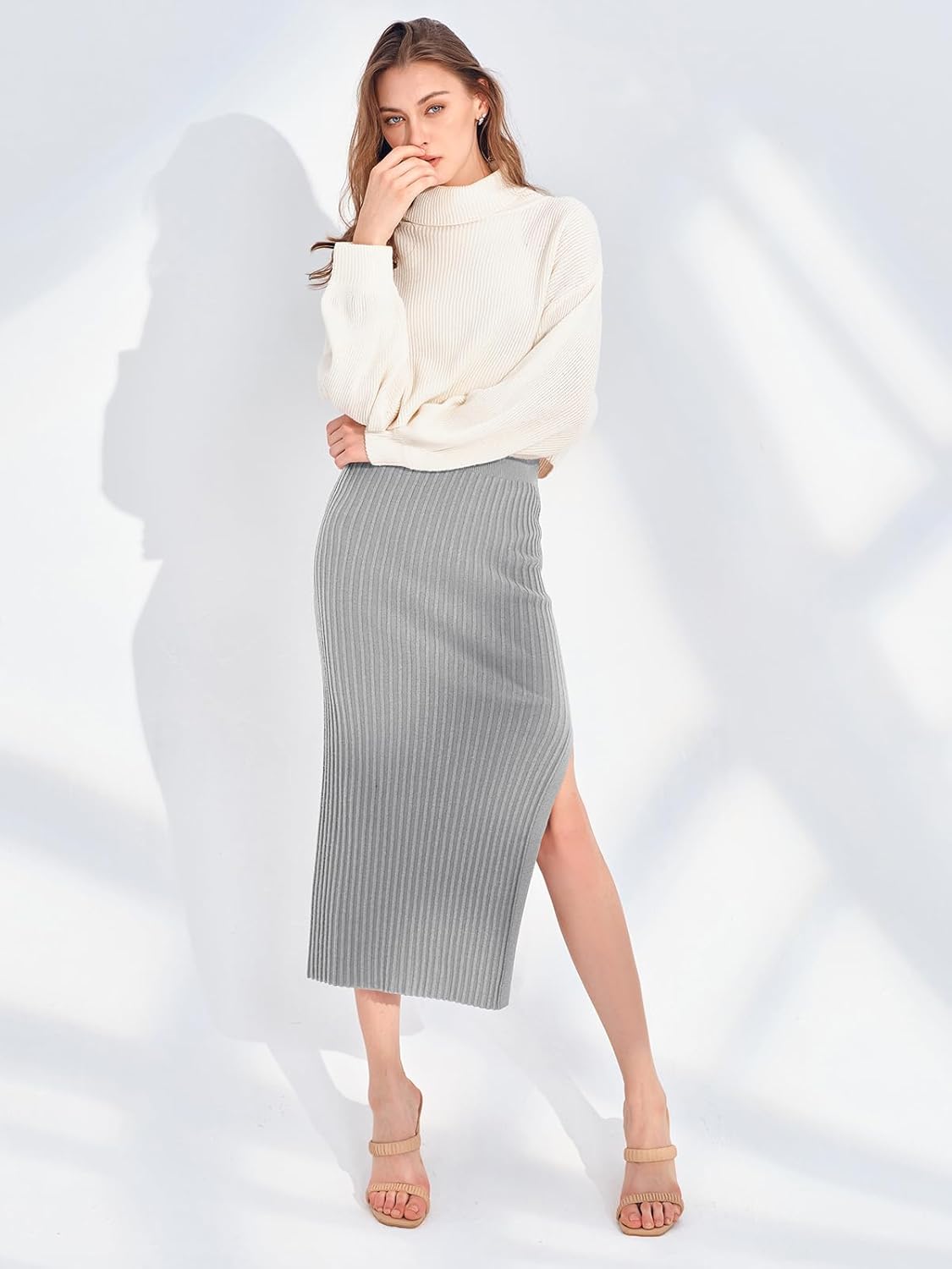 Runcati Women's Bodycon Knitted Pencil Skirts Elastic Split High Waisted Midi Skirt - Image 2