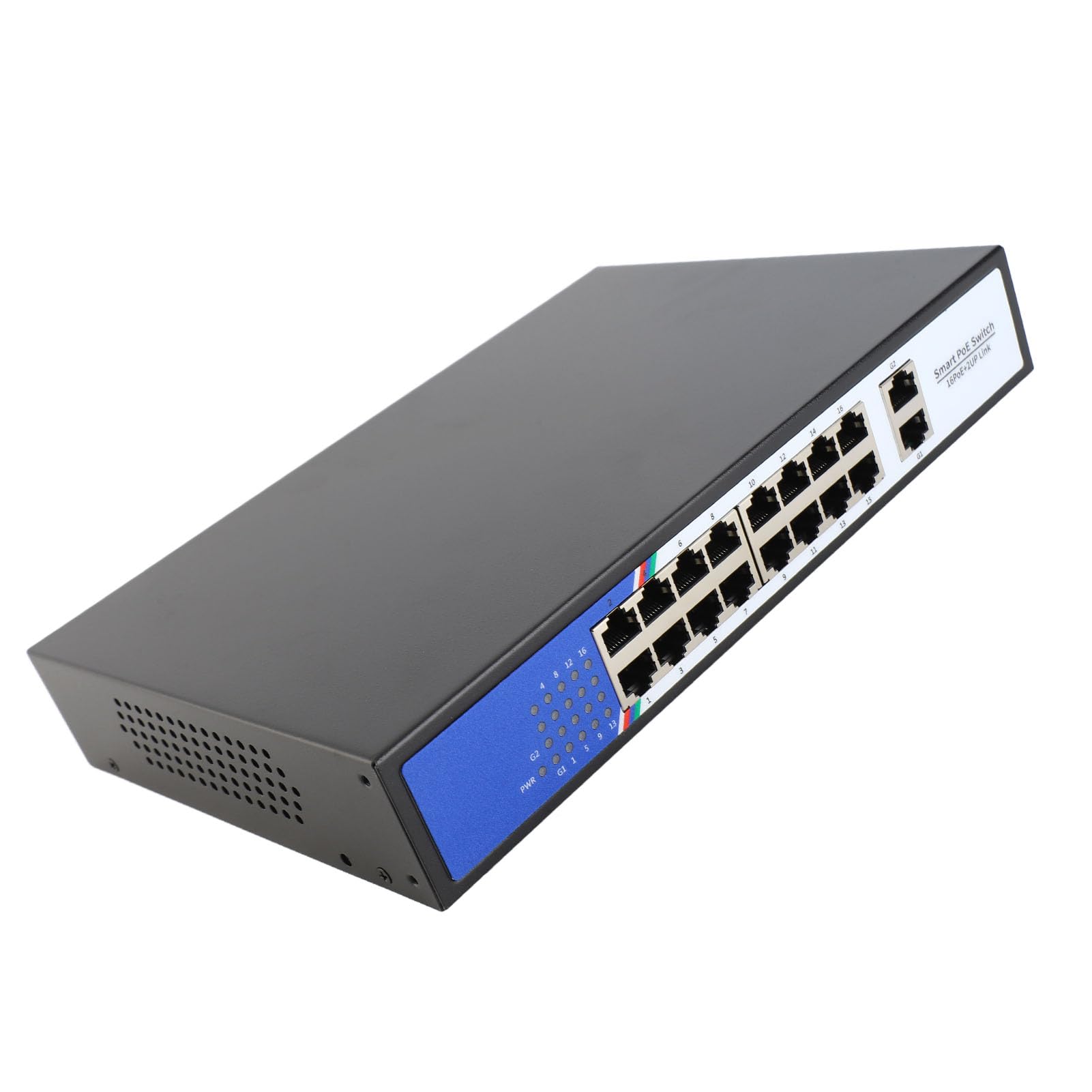 Conmutador Ethernet PoE Concentrador de Red de 18 Puertos con 16 Puertos 10 100 M y 2 Puertos 10 100 1000 M - Capacidad de conmutación de 7,2 Gbps - Enchufe Estadounidense de 100