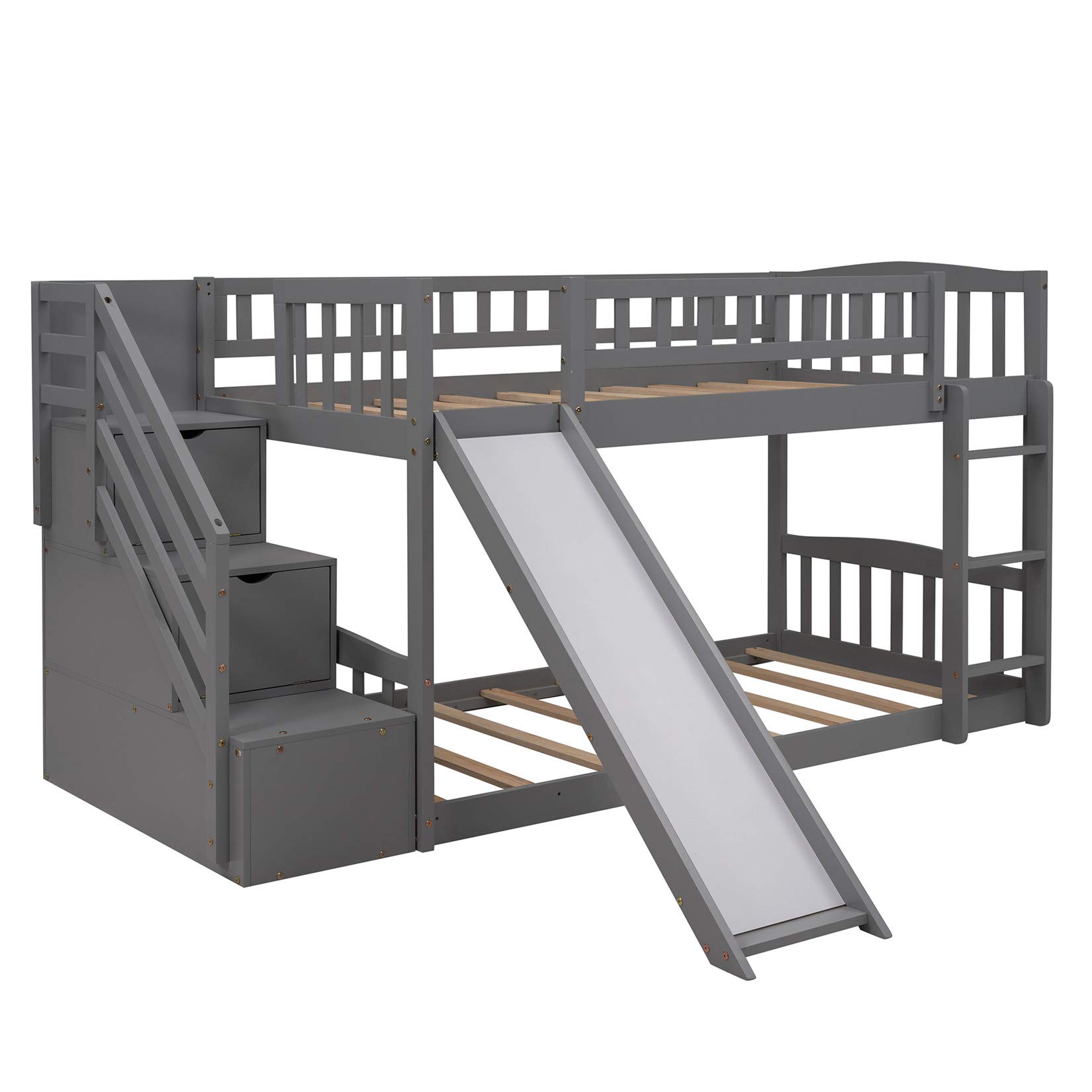 Buy Twin Over Twin Bunk Beds with Slide, Low Bunk Bed Frame with