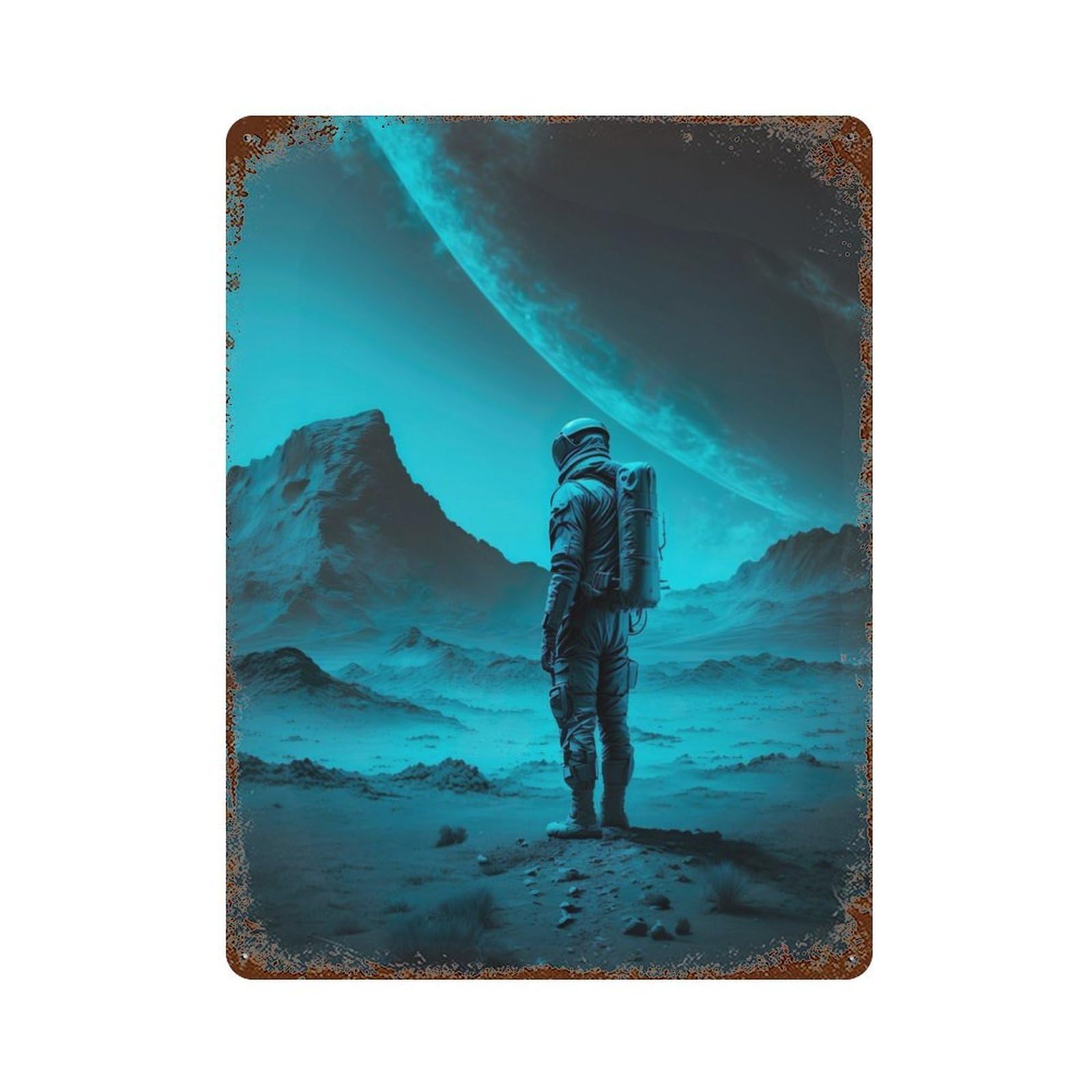 Astronaut Moon Landing Retro Metal Sign 15.7"x11.8", for Garage, Bar And Workshop Decor, Shabby Chic Decor
