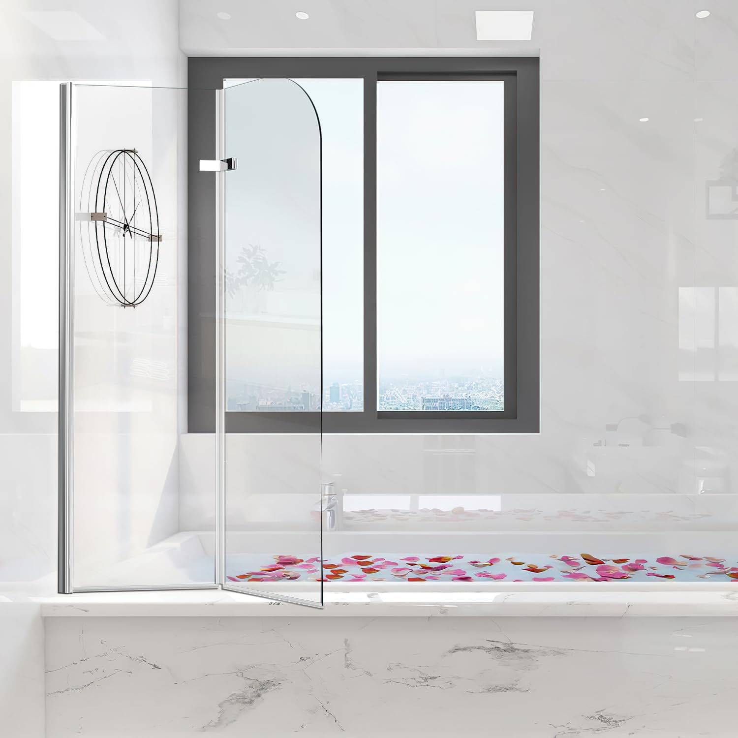 Parete per vasca da bagno, 100x140 cm 2 pezzi Pieghevole Parete doccia per vasca da bagno, vetro di sicurezza ESG da 6 mm, Parete vasca da bagno argento trasparente, Parete vasca in vetro con