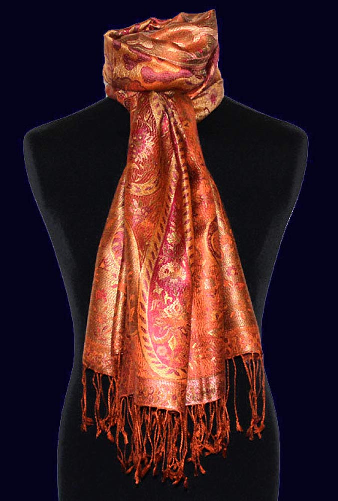 LORENZO CANA Pashmina pour la femme - écharpe de 100% soie avec les mesures de 70 x 190 cm - fait à la main – souple élégant en rose saumon beige violet jaune or