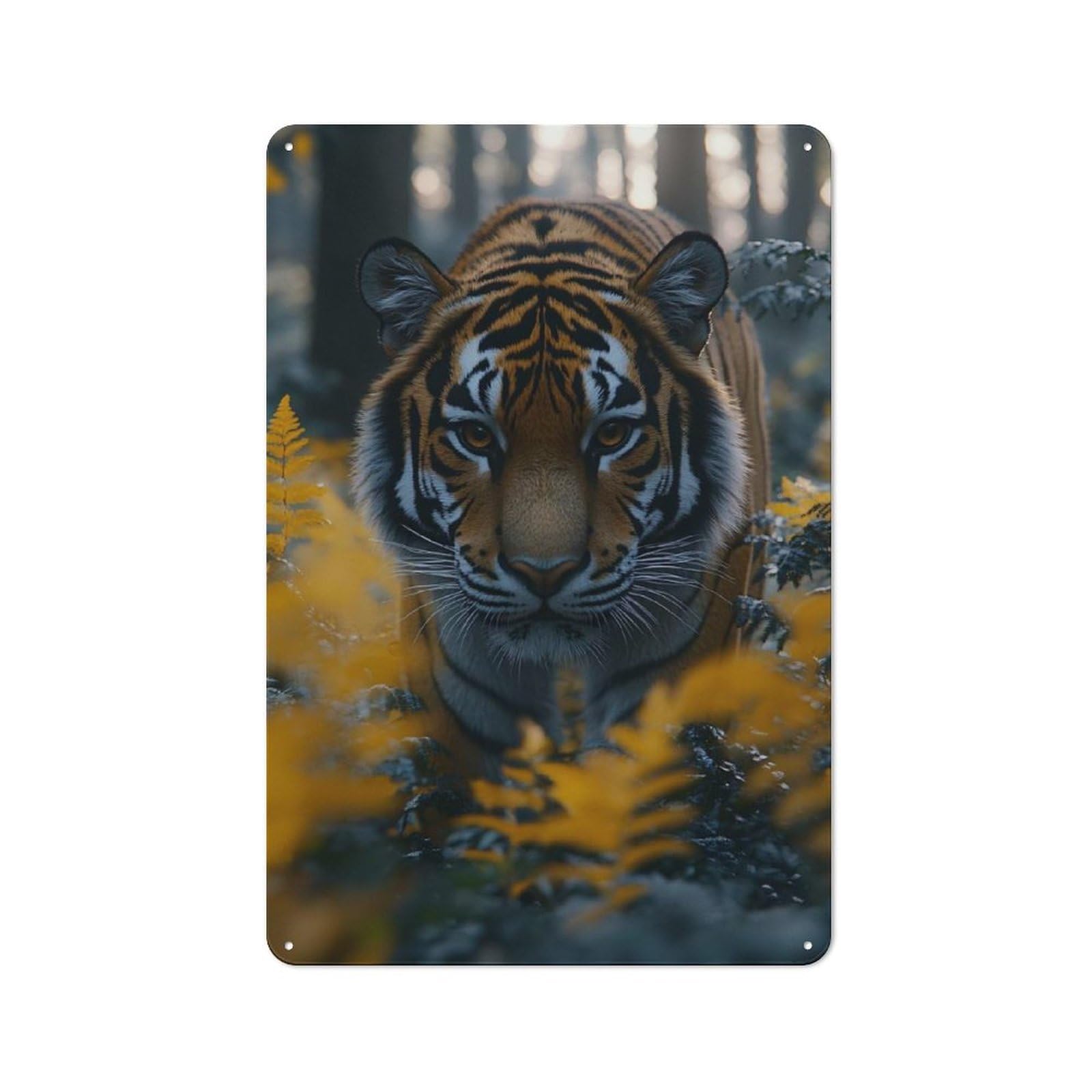 Metal Wall Sign 30x20cm Featuring Tiger in A Forest for Café Or Home Bar, for Collectors Decorating Cafés And Home Bars