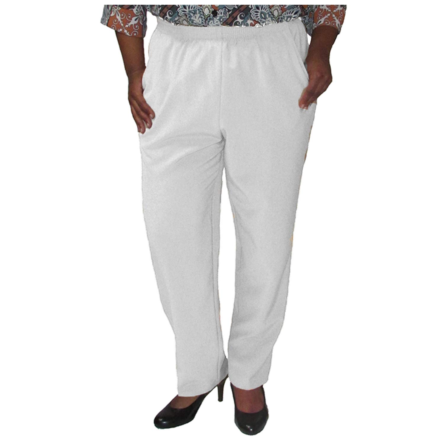 Viviana Womens Plus Size Elastic Waist Pull-On Shaped Fit Dress Pants with Pockets - White - 28WP