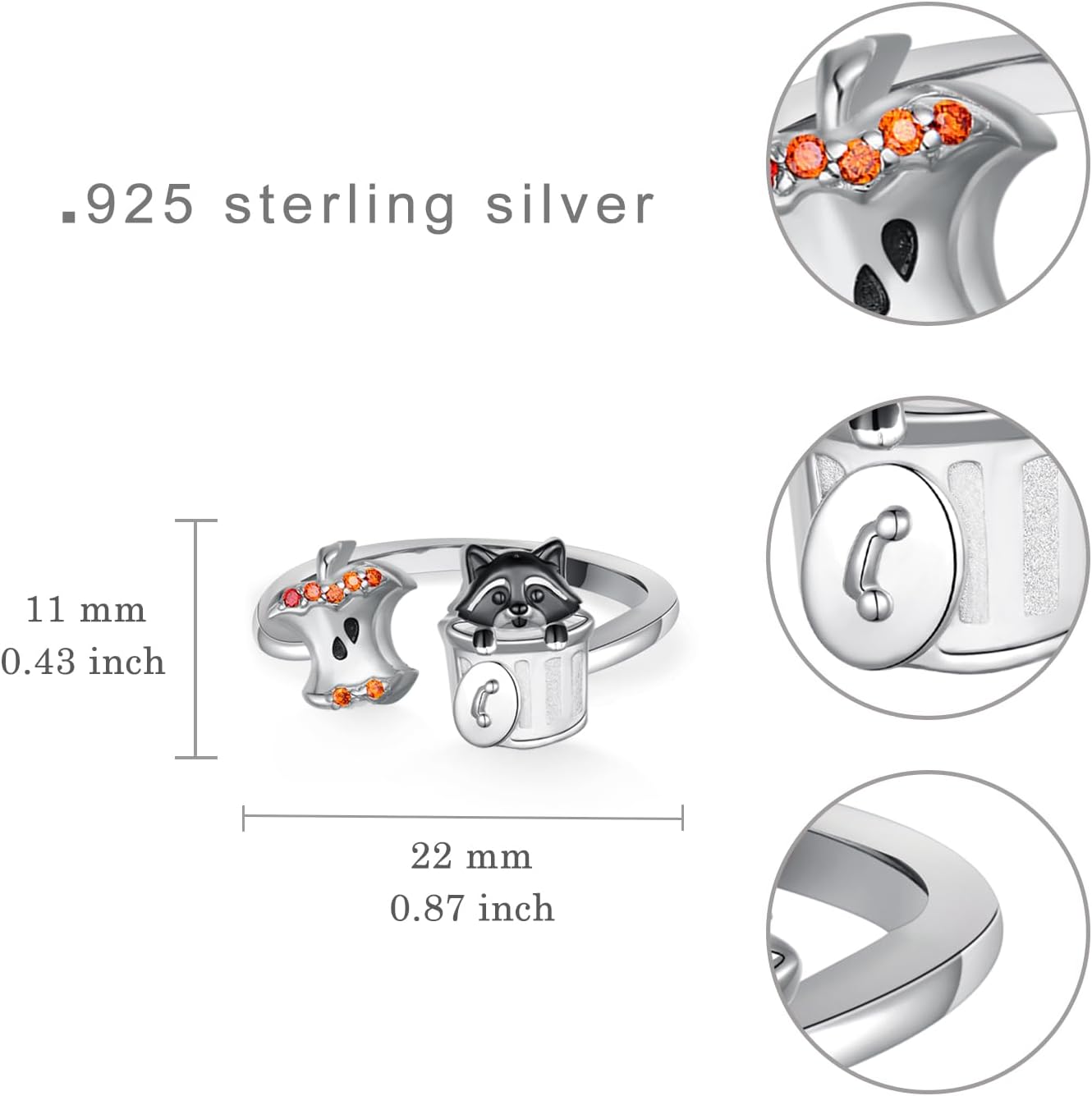Raccoon Gifts 925 Sterling Silver Raccoon Ring Cute Animal Jewelry Gifts for Women - Image 4