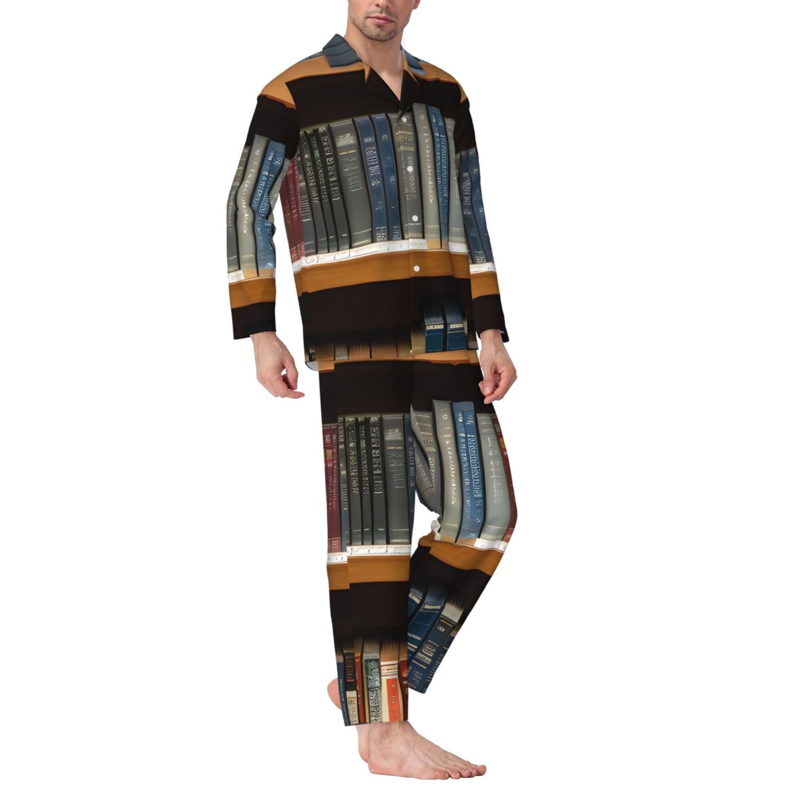 Library Bookshelf 1 Stampa Uomo Manica Lunga Pigiama Set Sleepwear Due Pezzi Lounge Set Traspirante Nightwear